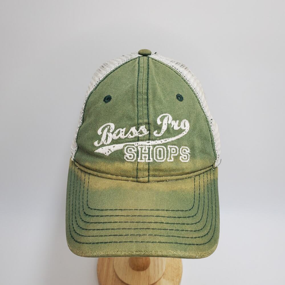 Bass Pro Shops Trucker Hat Green Distressed Mesh Back Adjustable Fishing Cap‎